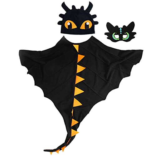 Guador Cape Kinder Dinosaurier Cosplay Umhang mit Maske Kapuzenumhang Karneval Weihnachtskostüme Halloween Kostüm für Jungen Mädchen (Schwarz) von Guador