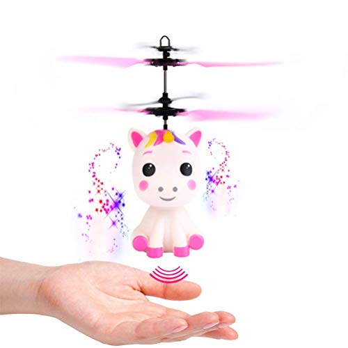 Guanan Mini Flyer Einhorn mit Fernbedienung und USB-Kabel, fliegendes Einhorn mit LED-Leuchteffekt und Propeller, handgesteuert, Kinder, Mädchen ab 6 Jahre von Guanan