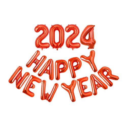 Guangcailun Umweltfreundlicher und ungiftiger Ballon „Frohes Neues Jahr 2024“, Metallfolie, für den Innenbereich, sicher, Silvester, einfaches Aufblasen, Zuhause, Rot von Guangcailun
