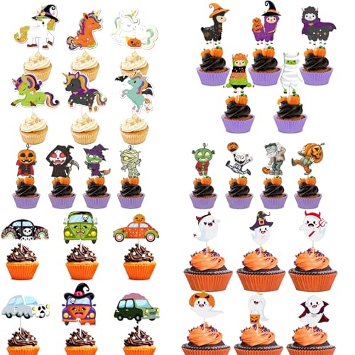 31 Stücke Horror Deko Halloween Muffin Lustige Geister Cupcake Topper Kuchendekoration Zombies für Party Kuchen Desserts und Süßigkeiten von Guanici