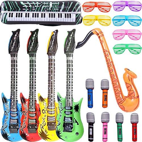 Aufblasbare Rock Star Toy Set-18 Stück aufblasbare Party Props-4 Aufblasbare Gitarre,6 Mikrofone,6 Shutter Shading Gläser,1 Saxophon von GuassLee