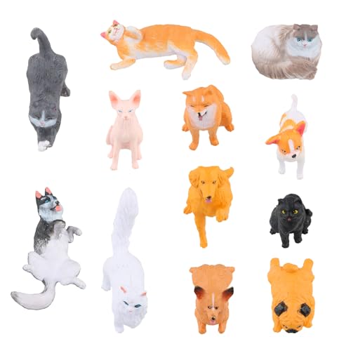 12 Stück Hund und Katze Figuren Haustierfiguren Spielzeug, Mini Katzen Und Hundestatuen Welpen, Kunststoff Kätzchen Lernspielzeug, Kuchen Topper für Geburtstag Weihnachten Party Schule Projekt von Gudalea