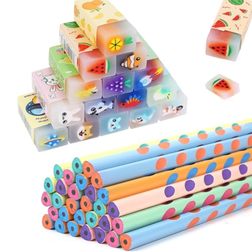 Gudotra 60 Stück Gadget Geburtstag Kinder Schulbedarf-Set Partygeschenk mit 30 Bleistiften und 30 Radiergummis für Kinder zum Ende der Geburtstagsfeier von Gudotra