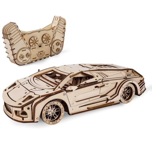 Gueiddi Magic Holz 3D Puzzle, Holzpuzzle Erwachsene Satz Hölzerne Mechanische Modellbausatz 3D Holzpuzzle Geschenk für Kinder und Erwachsene (Sportwagen) von Gueiddi