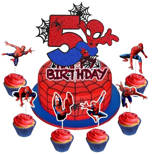 25 Stück Spiderm Cake Topper,5-Jährige Spiderm Tortendeko, Spiderm Kuchen Deko,Spiderm Deko Torte,Spiderm Kuchen Deko,Kinder Geburtstagsparty Dekoration von Gugatad