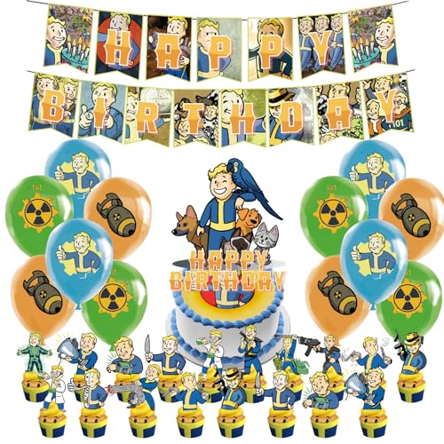 44 Stück PiBoy Geburtstags Deko, Fallou Geburtstagsdeko,Vaul Boy Party Dekoration Set mit Banner,Luftballons,Cake Topper von Gugatad