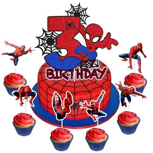 Spiderm Kuchen Deko,3-Jährige Spiderm Deko Torte,Spiderm Kuchen Deko,Kinder Geburtstagsparty Dekoration 25 Stück von Gugatad