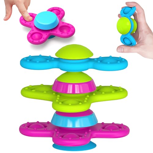 Guibola Saugnapf Spielzeug Kinder, 3 Stück Baby Spielzeug 6 Monate Fidget Spinner Baby Silikon Badewannenspielzeug Sensorik Spielzeug Montessori Spielzeug Badespielzeug ab 1 2 3 4 5 6Jahre von Guibola