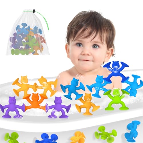 Saugnapf Spielzeug Kinder, Niedlicher Bär Badewannenspielzeug, Montessori Spielzeug ab 2 Jahr Silikon Badespielzeug Baby ab 1 2 3 Jahre Reise Spielzeug Sensorik Spielzeug für 4-8 Jahre (12) von Guibola