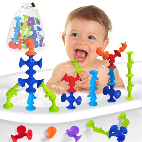Saugnapf Spielzeug,11 Stück Niedlicher Einhorn Montessori Spielzeug ab 1 2 3 Jahr, Silikon Sortier & Stapelspielzeug,Badewannen Spielzeug, Motorikspielzeug, Sensorik,Lernspiele für Babys von Guibola