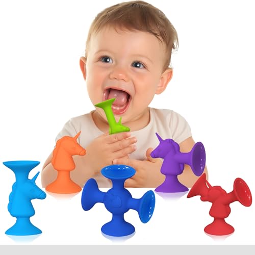Saugnapf Spielzeug Kinder 6PCS Niedlicher Einhorn Badespielzeug Baby ab 1 2 3 Jahr Silikon Badewannen Spielzeug Reise Spielzeug Montessori Spielzeug Sensorik Spielzeug für Jungen Mädchen von Guibola