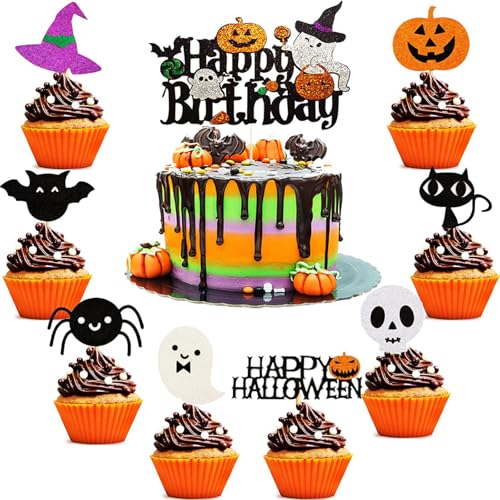 9 Stück Halloween Happy Birthday Tortendeko, Halloween Geburtstag Tortendeko, Glitzer Halloween Zauberer Geist Kürbis Kuchen Deko enthalten Kürbis, Geist, Spinne, Hexe für Halloween Party Dekoration 9 Stück Halloween Happy Birthday Tortendeko, Halloween Geburtstag Tortendeko, Glitzer Halloween Zauberer Geist Kürbis Kuchen Deko enthalten Kürbis, Geist, Spinne, Hexe für Halloween Party Dekoration von Guidre