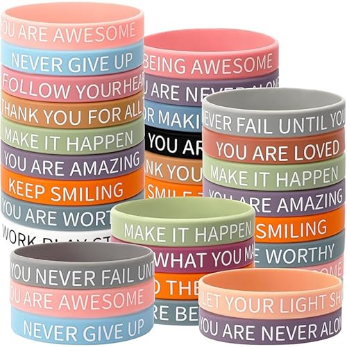 Guidre 32 Stück Motivationsarmbänder, Inspirierende Silikon Armbänder mit Positiven Sprüchen, Gummiarmbänder Kinder für Einschulung Schulkind Abschiedsgeschenk, Kinder Kollegen, Mitgebsel Geschenke von Guidre