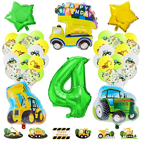 Geburtstagsdeko 4 Jahre Junge, Traktor Geburtstag Deko, Happy Birthday Deko Bagger Luftballons, Folienballon Zahlenballon 4, Kinder Geburtstag Traktor Deko Kindergeburtstag 4 Deko Geburtstag Junge von Guiffly