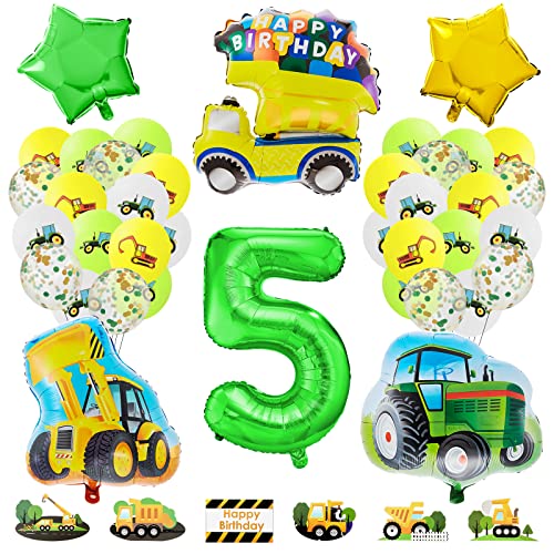 Geburtstagsdeko 5 Jahre Junge, Traktor Kindergeburtstag Deko, Happy Birthday Deko Traktor Luftballons, Folienballon Zahlenballon 5, Traktor Deko Kindergeburtstag 5 Deko Geburtstag Junge von Guiffly