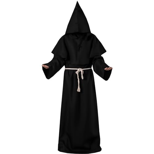 Guiffly Mönch Kostüme, Mönch Robe Kostüm mit Kreuz Halskette, Herren Renaissance Robe, Mönchskutte Kostüm Mittelalter Renaissance Robe für Halloween Karneval von Guiffly