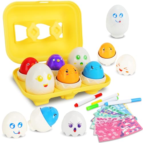 Guiffly Montessori Eier Spielzeug 6 Stück Ostereier Passende Eier, Farben Und Formen Sortieren Skills Spielzeug, Ostereier Puzzle Eier ab 1 Jahren, Passende Geschenke für Kinder Jungen Mädchen von Guiffly