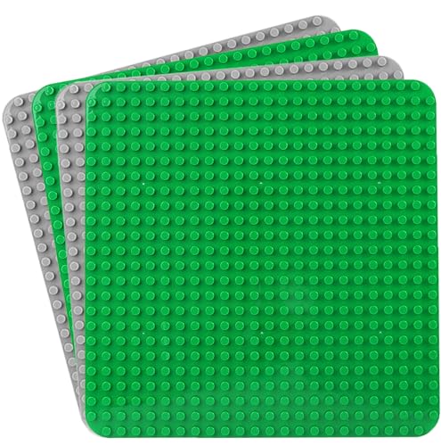 Große Bauplatte Kompatibel mit Lego Duplo Platten, Classic Grundplatte für DUPLO Sets,38 * 38cm Platten-Set für Kreatives Vorschulspielzeug,Grün, Grau(4 Stück) von Guihumz