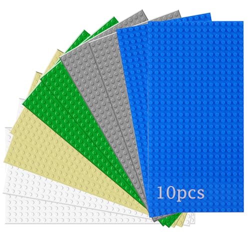 Guihumz 10 Platten-Set Bauplatten Kompatibel mit Meisten Marken,Classic Bausteine Grundplatten 25.5 * 12.5cm mit 16 * 32 Noppen,Mehrfarbig(Sand,Grau,Grün,Blau, Creme,25.5 * 12.5cm) von Guihumz