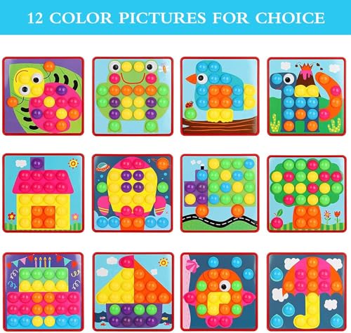 Mosaik Steckspiel für Kinder ab 2 Jahre,Lernspielzeug Geschenk für Mädchen Junge,Steckmosaik mit 45 Steckperlen und 12 Bunten Steckplätte,Bunte Steckspiel Pädagogische Baustein Sets von Guihumz