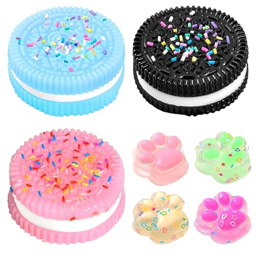 Taba Squishy, 3 Stück Oreo Squishy und 4 x katzenpfoten Squishy, Squishy Squeeze Spielzeug, Keks Stressabbau Spielzeug, Cookie Stress Relief Toy für Angst, OCD Angst Abbauen von Guilinone
