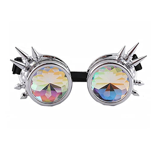1 x Kaleidoskop Brille, Steampunk Nieten Dekoration Brille, Winddicht Vintage Gothic Rave Brille mit Regenbogen Kristall Linsen, für Halloween Weihnachten Cosplay Tanz Party Musik Festival 1 x Kaleidoskop Brille, Steampunk Nieten Dekoration Brille, Winddicht Vintage Gothic Rave Brille mit Regenbogen Kristall Linsen, für Halloween Weihnachten Cosplay Tanz Party Musik Festival von Guillala