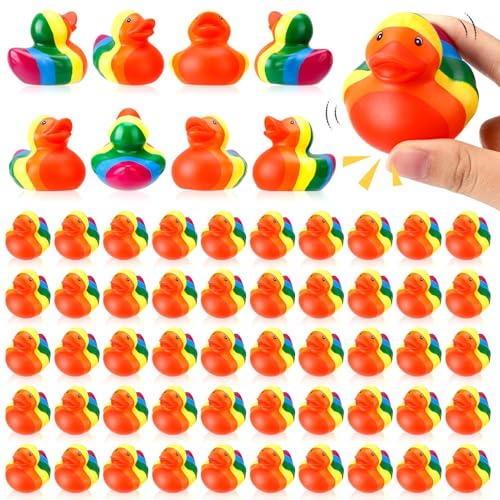 Guiqulai Gummi-Regenbogenenten, quietschende und schwimmende Gummienten, Mini-Gummi-Figuren, Regenbogen-Gummienten für Dusche, Geburtstagsgeschenke, LGBT-Partygeschenke, 50 Stück von Guiqulai