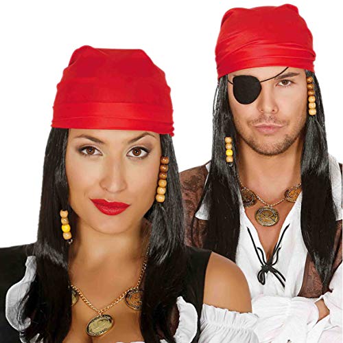 Pirat Perücke mit roten Kopftuch von Fiestas GUiRCA