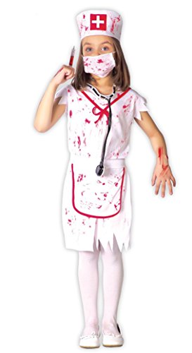 Kleine Zombie-Krankenschwester Mädchenkostüm für Halloween weiß-rot - Grau, Weiss von Guirca