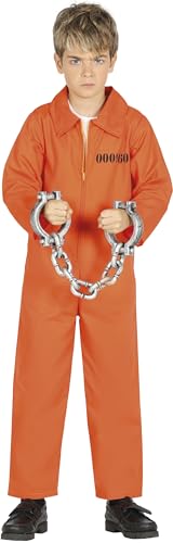 Sträfling Kostüm für Kinder Jungen Overall Gefängnis Gefangener Halloween Knasti Gr. 98-146, Größe:128/134 von Fiestas GUiRCA