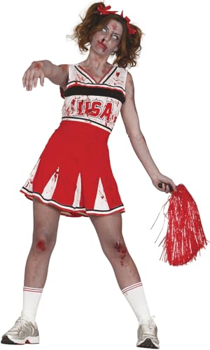 Fiestas GUiRCA Go USA Zombie Cheerleader Halloween Kostüm Damen – Blutige rot weiße High School Cheerleader Uniform – Halloween Kostüm Dame 42 – 44 (L) von Fiestas GUiRCA