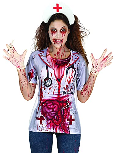 blutverschmiertes T-Shirt Halloween Damen Oberteil Ärztin Krankenschwester Gr. M/L von Guirca