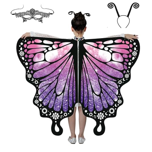 Guittly Schmetterling Flügel Kostüm für Kinder Halloween-Schmetterlings-Schal, Schmetterling Sling Umhang mit Schmetterlingstentakel Stirnbnder, kostüm kinder schmetterling für Mädchen, Party (Rosa) von Guittly