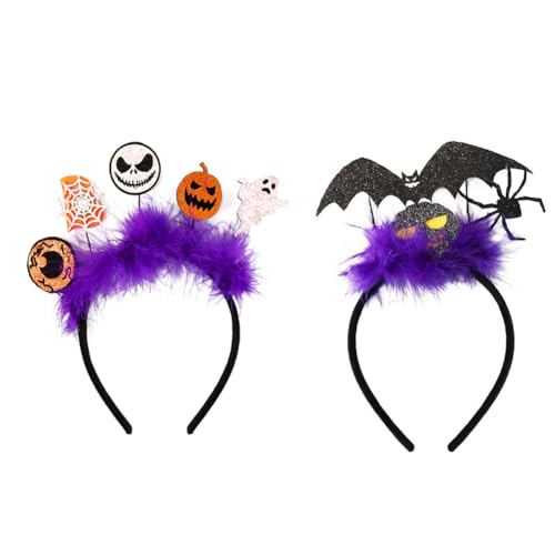 2PCS Halloween Stirnband, Hexenhut Spinne Schädelkopf Geist Stirnband Kopfschmuck, Hexen Stirnband, Halloween Cosplay Karneval Thema Party Dekoration Stirnband von Gujey