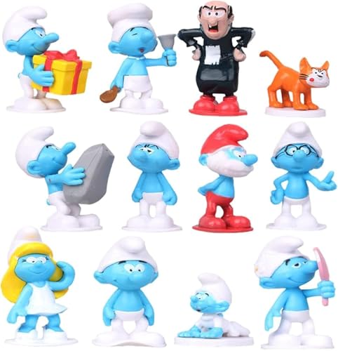 Die Schlümpfe Figuren Set, 12 Pcs Cupcake Figures Tortendeko Cake Topper für Smurfs, Mini Figuren Set Cake Topper, Cake Decoration Figures, Karikatur Tortendekoration für Kindergeburtstagsfeiern von Gujey