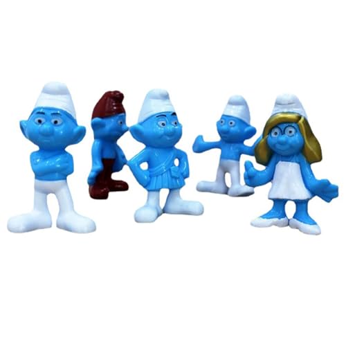 Die Schlümpfe Figuren Set, 5 Pcs Cupcake Figures Tortendeko Cake Topper für Smurfs, Mini Figuren Set Cake Topper, Cake Decoration Figures, Karikatur Tortendekoration für Kindergeburtstagsfeiern von Gujey