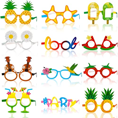 12 Stück Hawaiian Tropical Sonnenbrillen Papier Neuheit Party Brillen Lustige Brillen Luau Hawaiian Brille Kostüm Party Sonnenbrille für Strand Tropical Thema Dekoration, Party Zubehör, Foto Requisite von Gukasxi