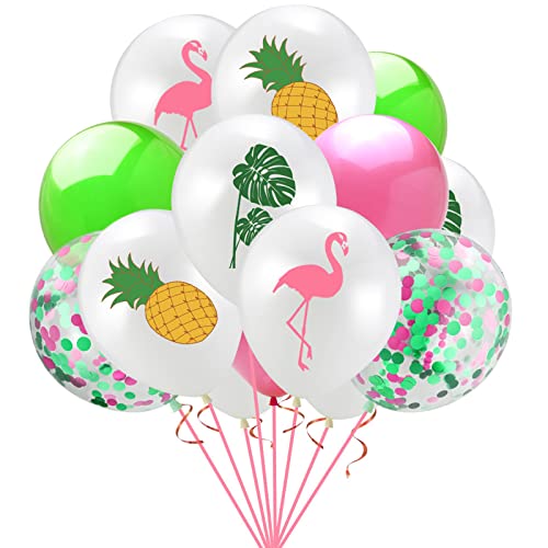 15 Stück Flamingo Luftballons Tropische Blatt Ananas Hibiskus Luftballons 12 Zoll Hawaiianische Luau Latex Ballons für Tropische Hawaii Flamingo Geburtstag Hochzeit Baby Shower Party Deko von Gukasxi