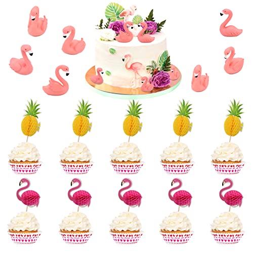 30 Stück Flamingo Tortendeko Geburtstag 3D Flamingo Cupcakes Essen Picks Flamingo Happy Birthday Cake Toppers Hawaii Aloha Cupcake Kuchen Deko für Tropische Hawaiianischen Geburtstag Themed Party von Gukasxi