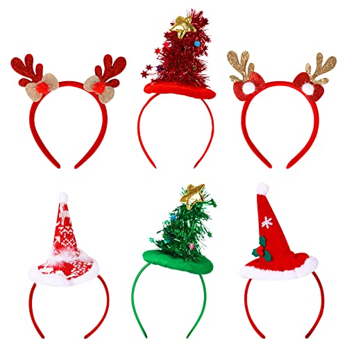 6 Weihnachten Stirnbänder Weihnachtsstirnbänder Weihnachten Haarreif Elf Party Hut Stirnband Weihnachtsbaum Weihnachtskopfbedeckung Santa Hat Pailletten Stirnbänder Partyhüte für Kinder Erwachsene von Gukasxi