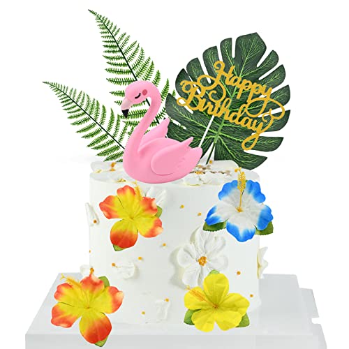 9 Stück Flamingo Tortendeko Geburtstag Happy Birthday Cake Toppers Flamingo Kuchen Toppers Hawaii Aloha Cupcake Kuchen Geburtstag Tortenaufleger für Tropische Hawaiianischen Geburtstag Themed Party von Gukasxi