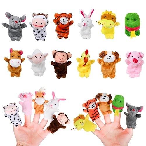 Gukasxi 12 Stücke Mini Plüsch Tier Fingerpuppen, 12 Stil Cartoon kleine Handpuppe Spielzeug, Mini Plüsch Figuren Klein Tierfiguren, Baby Fingerpuppen Set, Geburtstag Party Tasche Füller, für Kinder von Gukasxi