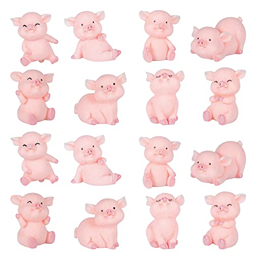 16 Stück Glücksschweinchen Figuren Niedlich Rosa Schweinchen Miniatur Harz Ornamente Harz Schwein Kuchen Toppers für DIY Handwerk, Kuchen Dekoration, Fee Garten Decoratino, Kind Geburtstag Party von Gukasxi