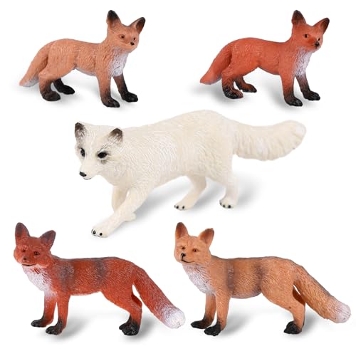 Gukasxi 5 Stück Fuchsfiguren, Realistisches Wildfuchs Action Modell, Miniatur Fuchstiere Spielzeug, Wildfuchs Desktop Deko Set, Geburtstags Cupcake Topper für Kinder, pädagogisches Lernspielzeug von Gukasxi