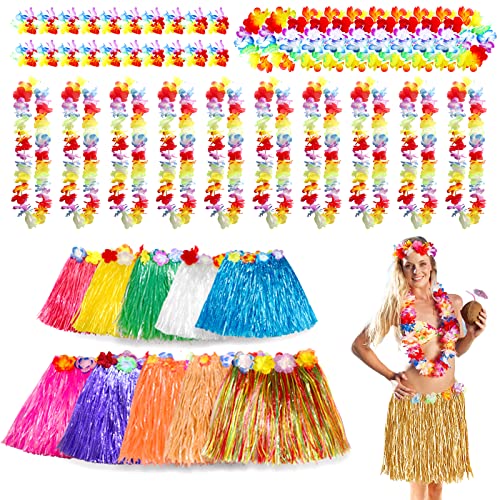 Gukasxi 50 Stück Hawaiian Gras Hula Rock Sets, hawaiianischen Blumen Girlanden Leis Stirnband Armbänder Luau Röcke, Rock Hawaii Party Kostüm Supplies für Hawaii Kostüme Tropical Luau Birthday Party von Gukasxi