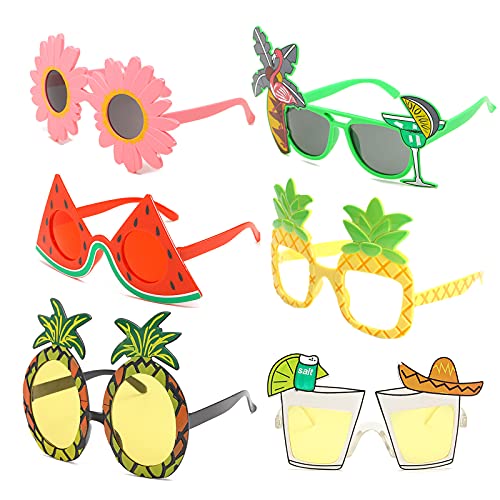 6 Paar Neuheit Party Brille, Lustige Augenbrille, Strandparty Sonnenbrillen, Hawaii Tropische Sonnenbrille Kostüm Sonnenbrille für Sommer Party Photo Requisiten für Erwachsene von Gukasxi