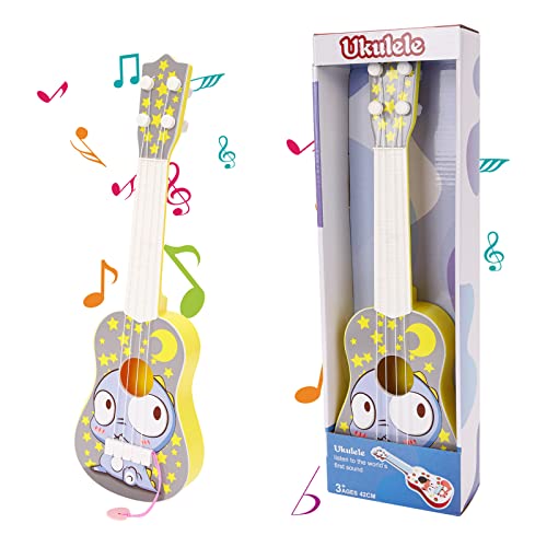 Gukasxi Gitarre für Kinder 41 cm Mini Ukulele Spielzeug Mit 4 Stimmbare Saiten und Plektren, Musikalisches Lernspielzeug für Jungen (Bunt Dinosaurier) von Gukasxi