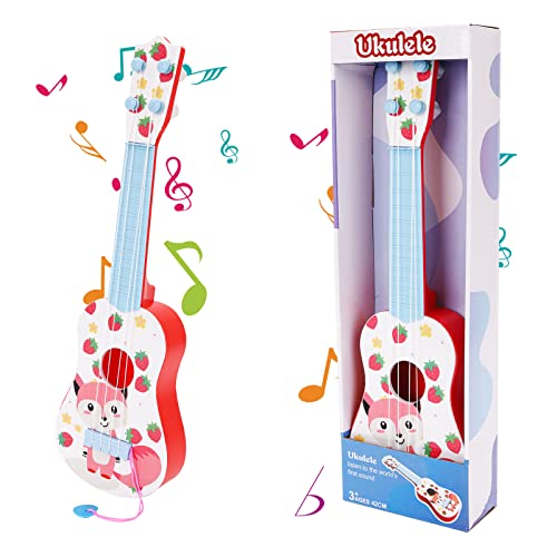 Gukasxi Gitarre für Kinder 41 cm Mini Gitarre Ukulele Gitarre Spielzeug mit 4 Stimmbare Saiten und Plektren, Kinder Ukulele Gitarre Spielzeug Musikalisches Lernspielzeug for Jungen (Bunt Fuchs) von Gukasxi