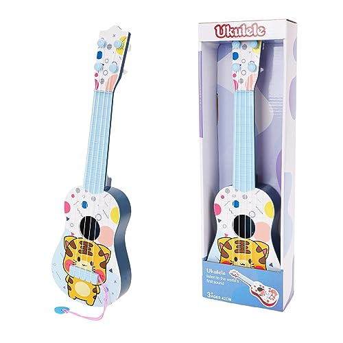 Gukasxi Gitarre für Kinder 41 cm Mini Ukulele Spielzeug Mit 4 Stimmbare Saiten und Plektren, Musikalisches Lernspielzeug für Jungen (Bunt Tiger) von Gukasxi