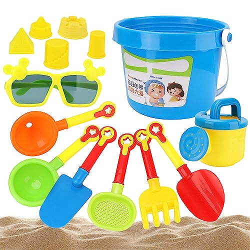 Strandspielzeug für Kinder 14 Stück Sandspielzeug Kinder Sandkasten Spielzeug mit Sonnenbrille, Eimer, Gießkanne, Sand Förmchen, Schaufel Werkzeug, Strand Spielzeug Wasserspielzeug für Jungen Mädchen von Gukasxi